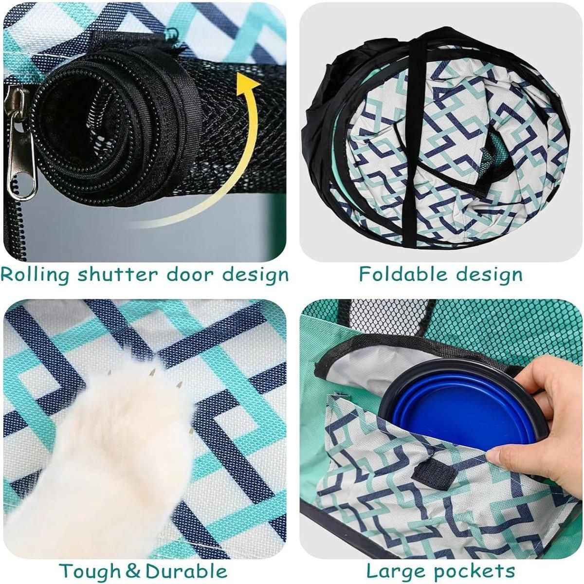 Foldable Cat Dog Kennel Pet Delivery Cage Portable Pet Fence Tent - Cyan-M