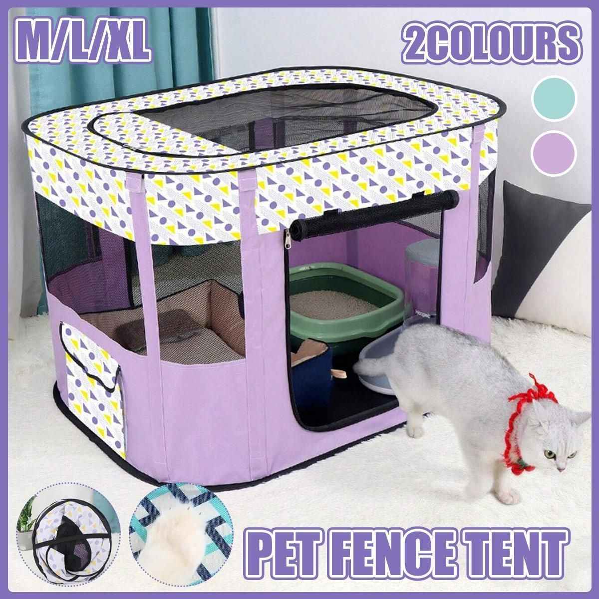 Foldable Cat Dog Kennel Pet Delivery Cage Portable Pet Fence Tent - Purple-M