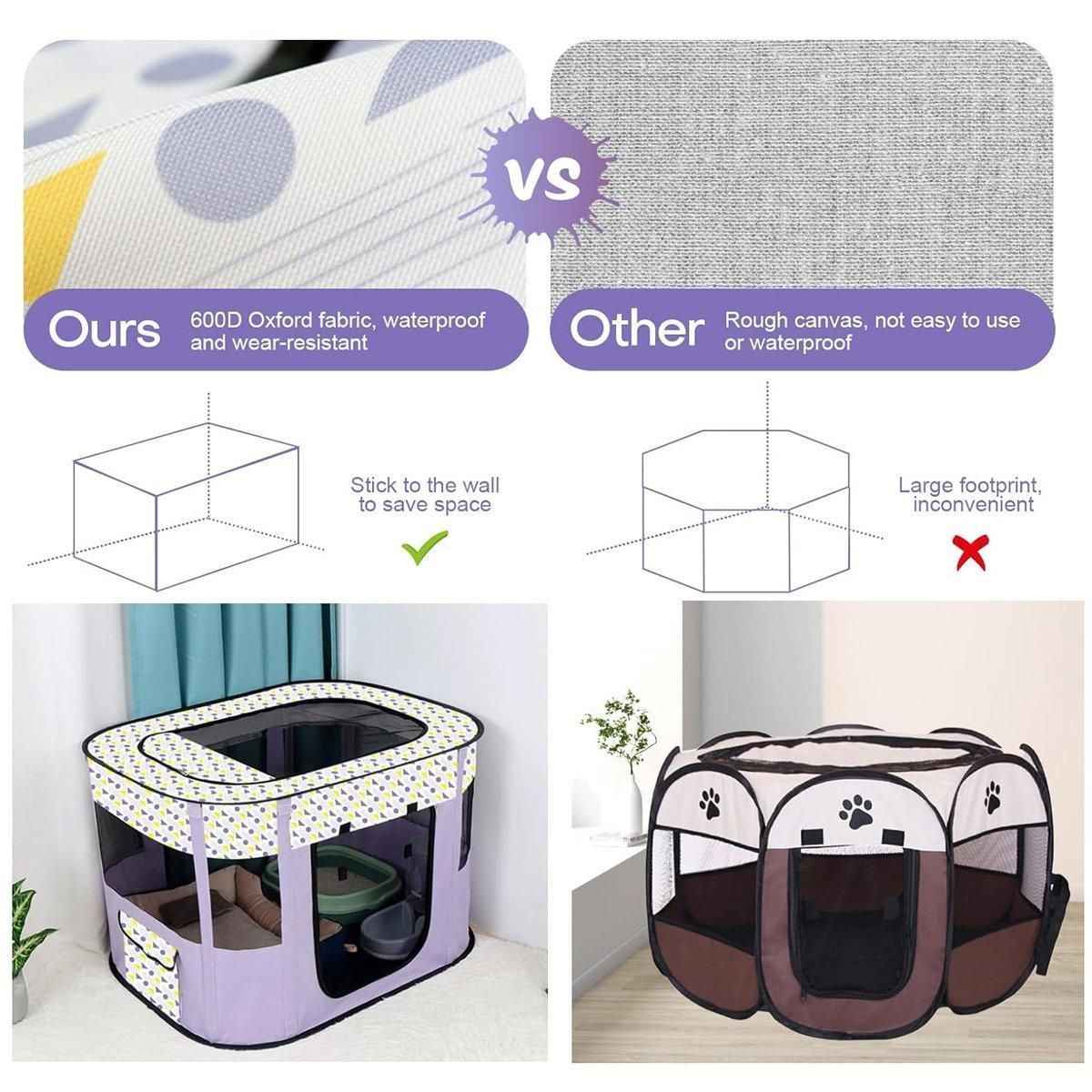 Foldable Cat Dog Kennel Pet Delivery Cage Portable Pet Fence Tent - Purple-M
