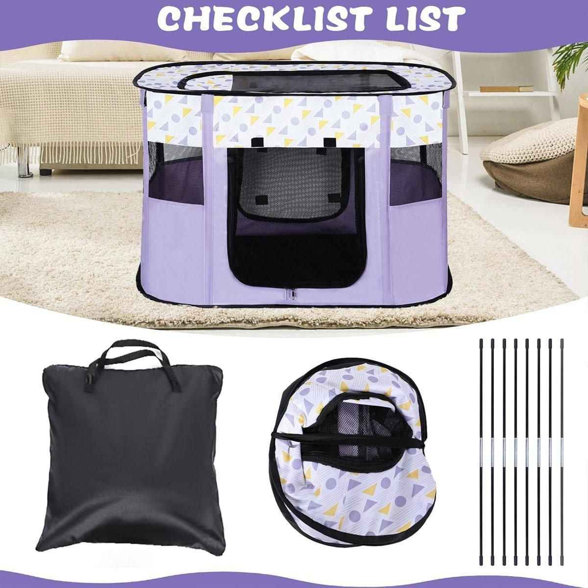 Foldable Cat Dog Kennel Pet Delivery Cage Portable Pet Fence Tent - Purple-M