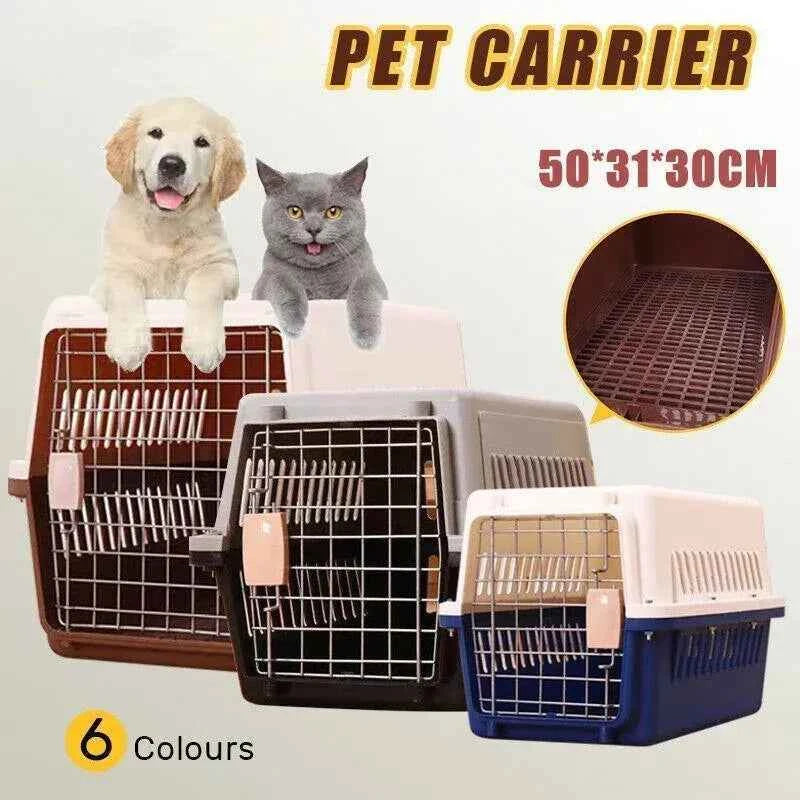 Portable Pet Travel Carrier Crate for Dog Cat Rabbit Ventilated Transport Box - Brown