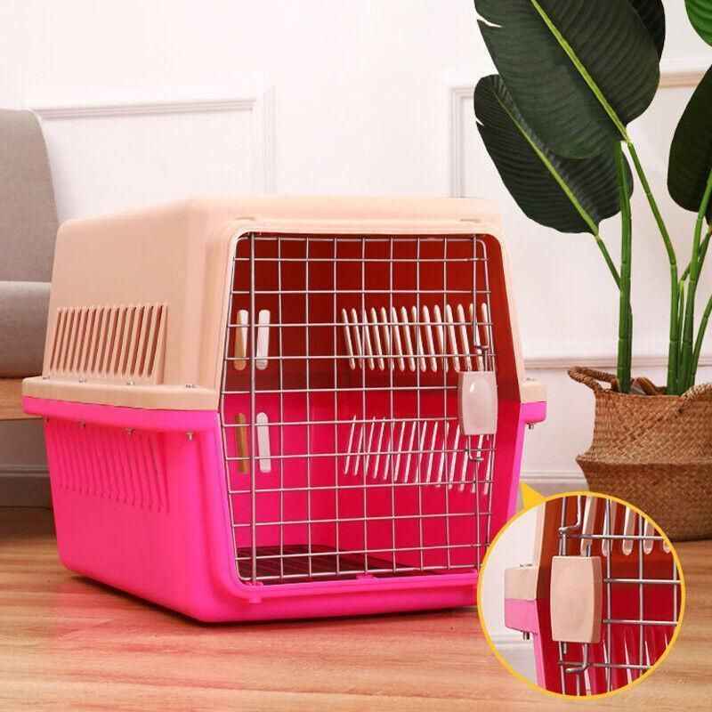 Portable Pet Travel Carrier Crate for Dog Cat Rabbit Ventilated Transport Box - Brown