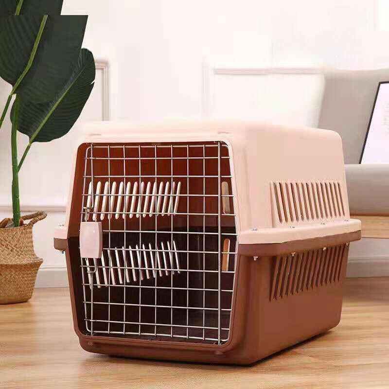Portable Pet Travel Carrier Crate for Dog Cat Rabbit Ventilated Transport Box - Brown