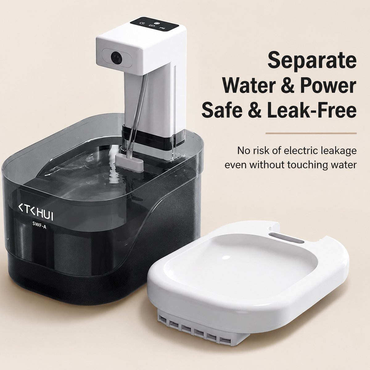 Transparent Black and White Motion-Sensor Pet Water Fountain – 2 L product image