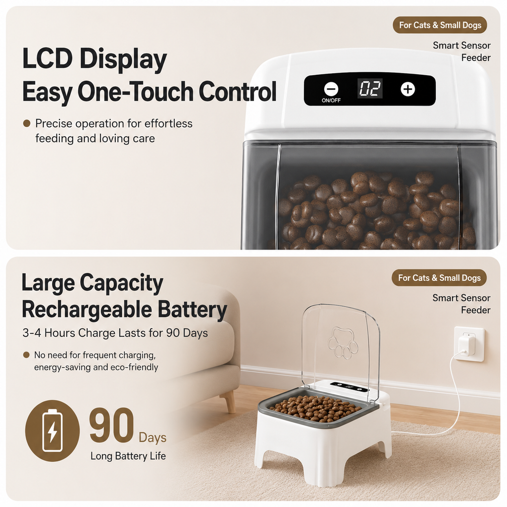 Grey and White Motion-Sensor Pet Feeder – 700 ml product image