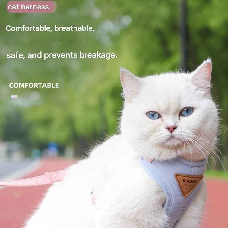 Blue XS Size Adjustable Cat Harness and Leash Set - Escape Proof H-Shape Design, Breathable Polyester, Soft Padding, Outdoor Walking Safety