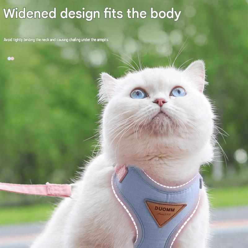 Beige XS Size Adjustable Cat Harness and Leash Set - Escape Proof H-Shape Design, Breathable Polyester, Soft Padding, Outdoor Walking Safety
