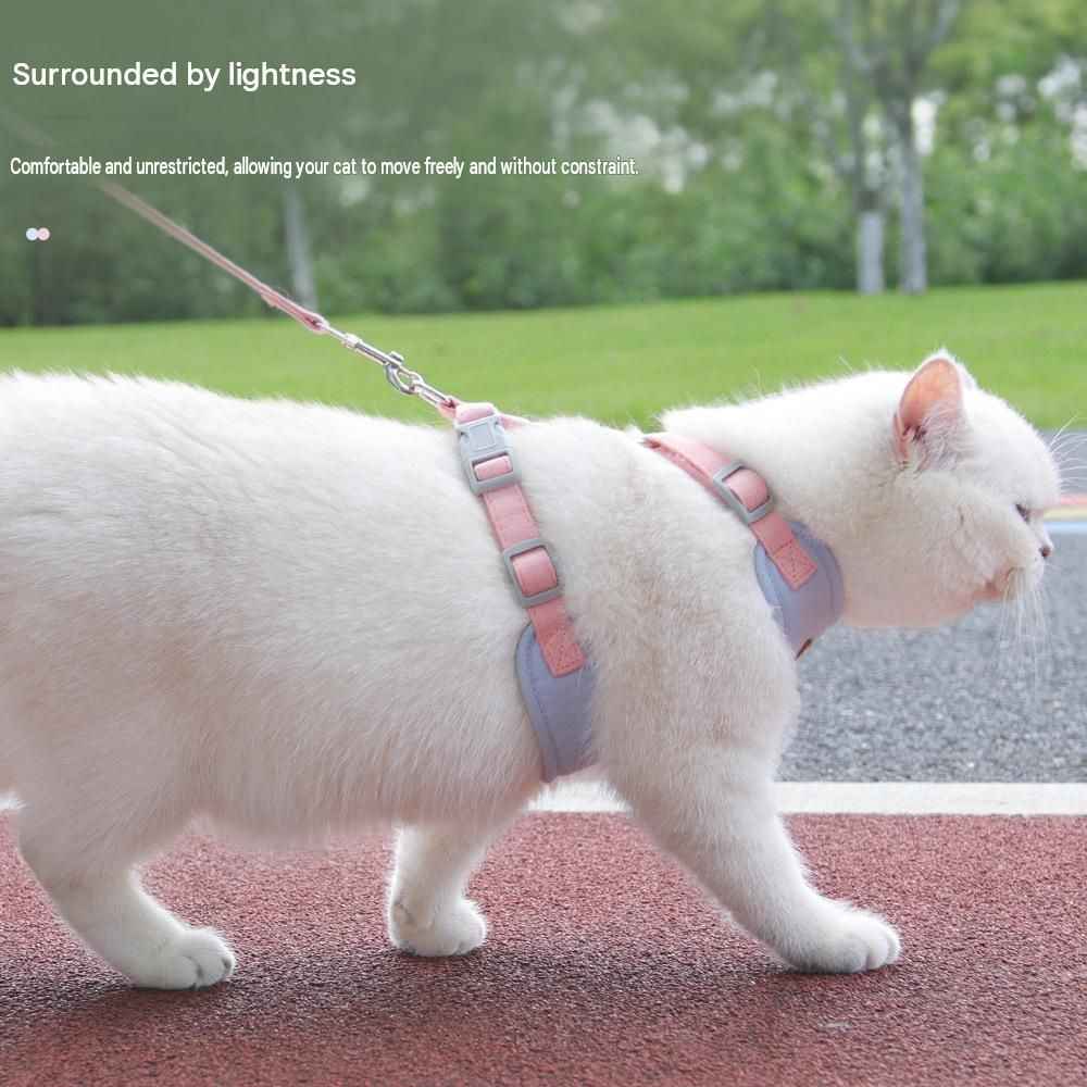 Beige S Size Adjustable Cat Harness and Leash Set - Escape Proof H-Shape Design, Breathable Polyester, Soft Padding, Outdoor Walking Safety