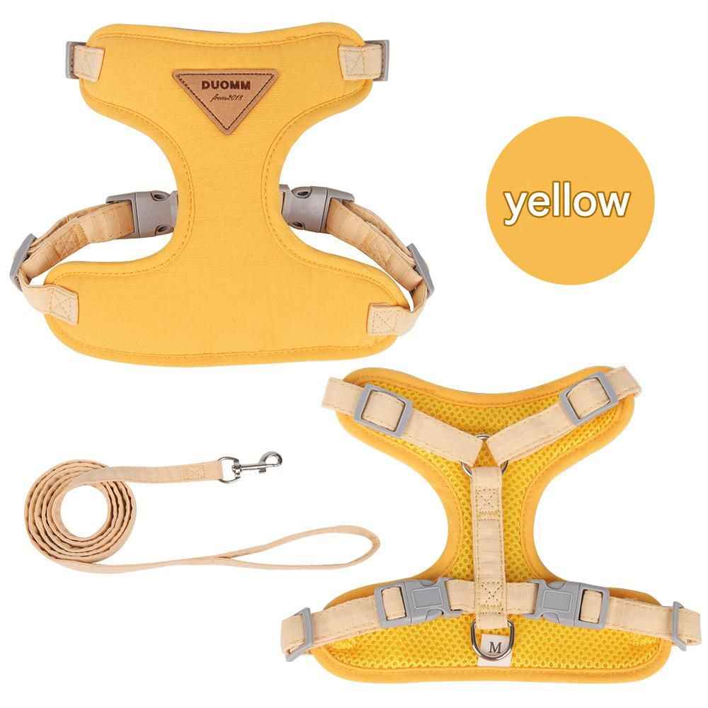 Yellow L Size Adjustable Cat Harness and Leash Set - Escape Proof H-Shape Design, Breathable Polyester, Soft Padding, Outdoor Walking Safety