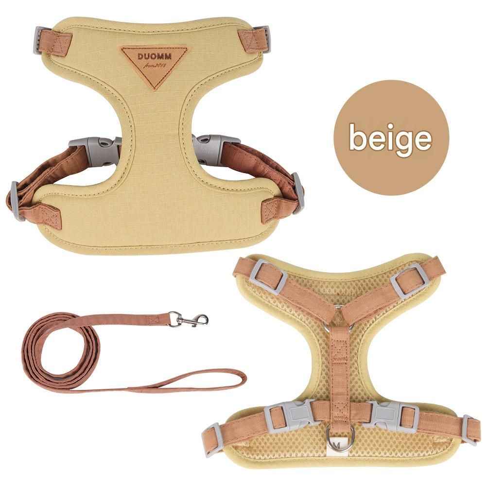 Beige L Size Adjustable Cat Harness and Leash Set - Escape Proof H-Shape Design, Breathable Polyester, Soft Padding, Outdoor Walking Safety