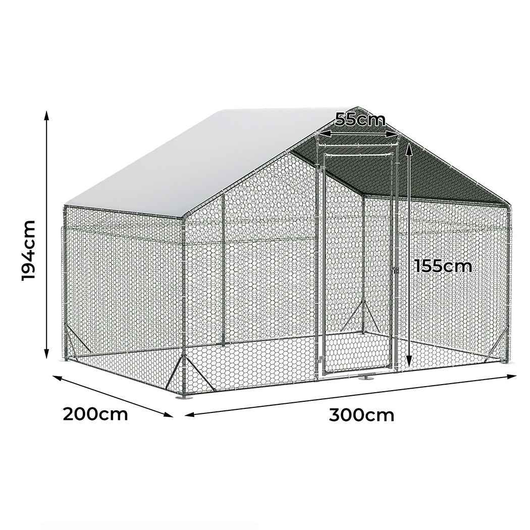 Pawz 200x300x194cm Large Metal Walk-in Chicken Coop Cage