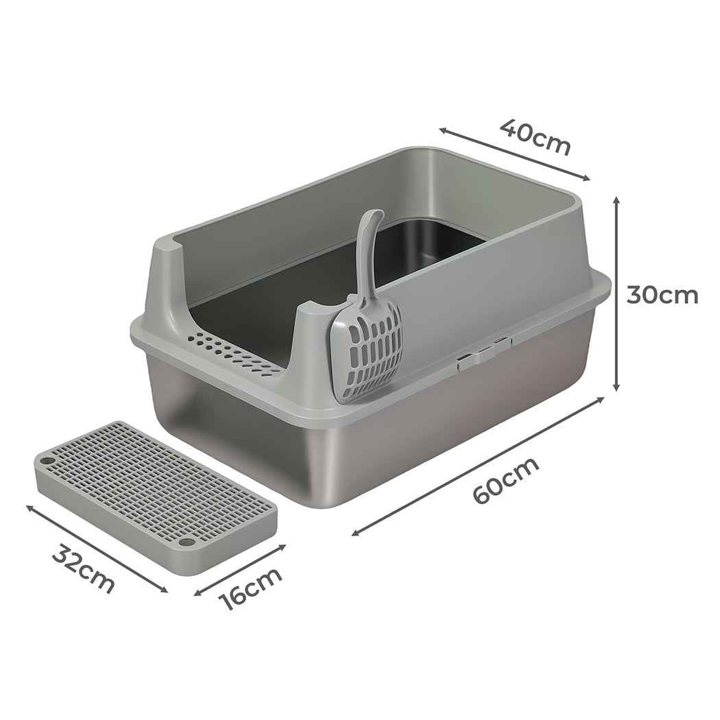 Pawz Stainless Steel Large Semi-Enclosed Cat Litter Box